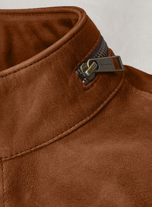 Cognac Military M-65 Leather Jacket